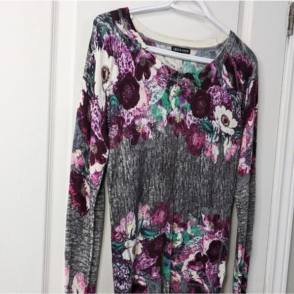 LEO & UGO purple floral shirt rayon nylon Small @i - Picture 3 of 13